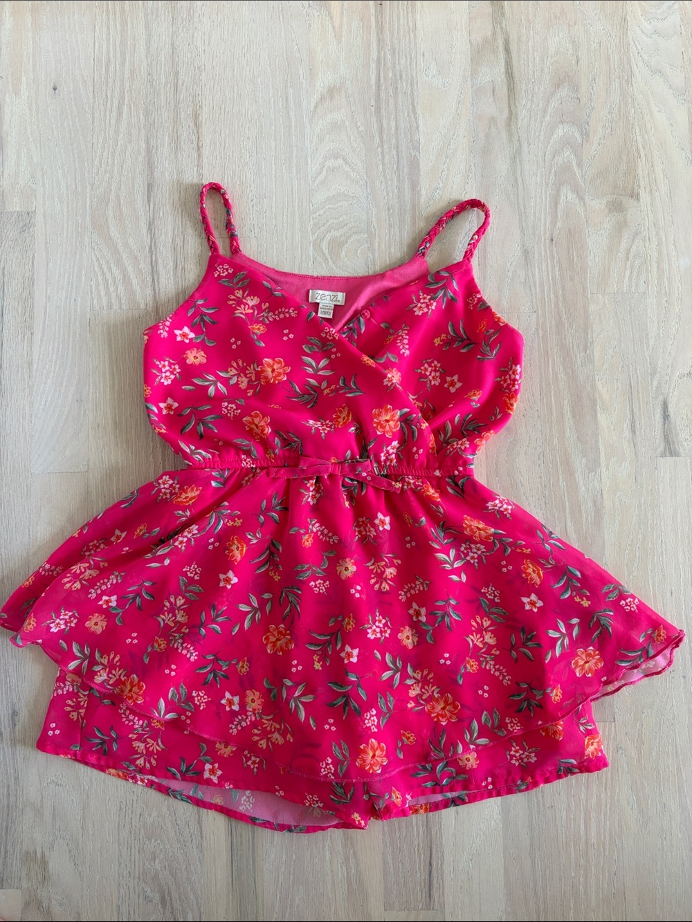 Zenzi Hot Pink Floral Tiered Romper